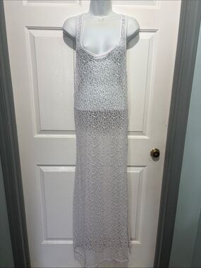 White Crochet Maxi Dress - Sleeveless Sheer Summer Cover-Up
